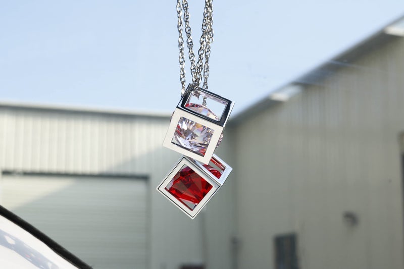 Fsforcar Bling Diamond Cube Car Rear View Mirror Charms, Crystal Rhinestone Cube Hanging Ornament for Automotive, Home Decor (Clear) - Image 2